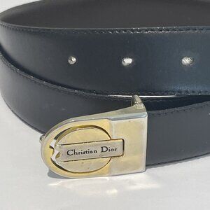 Vintage Christian Dior Genuine Leather Reversible Belt Size 42 Brown Black Italy